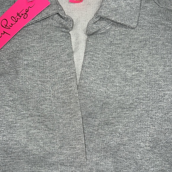 Lilly Pulitzer Emalia Shimmer TerryTop Heathered Seaside Grey Relaxed Fit - Picture 4 of 9